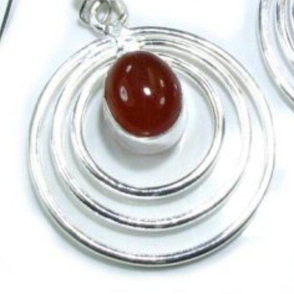 Silver Carnelian Stone Multi-Hoop Earrings - Picture 2 of 3